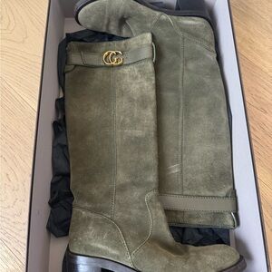Gucci Olive Green Suede Below-the-Knee-High Boots